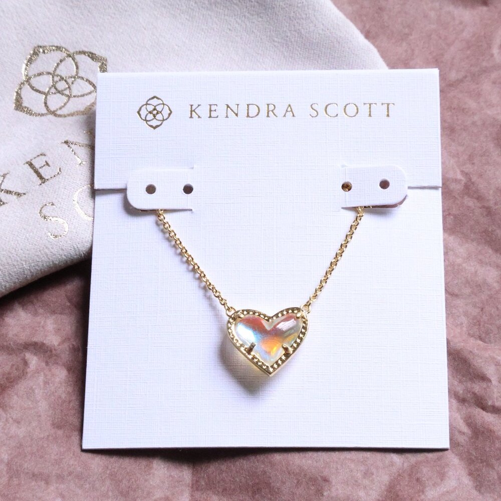 Kendra Scott Ari Heart Gold Necklace Dichroic Glass NEW